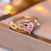 Elegant Pink Crystal Heart Stone Ring Romantic Love Heart Engagement Rings For Women Dainty Gold Color Wedding Band Boho Jewelry