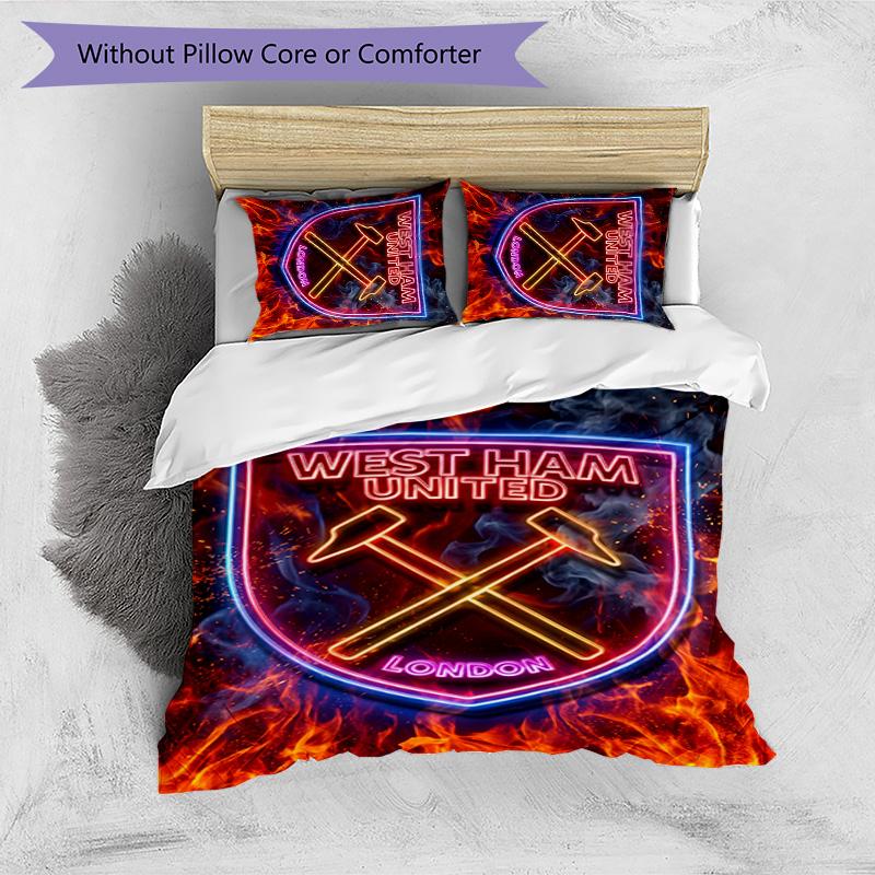 Set Lenzuola Stampato West Ham United Football 3 Pezzi, Comodo Set Copripiumino per Camera da Letto Amico della Pelle