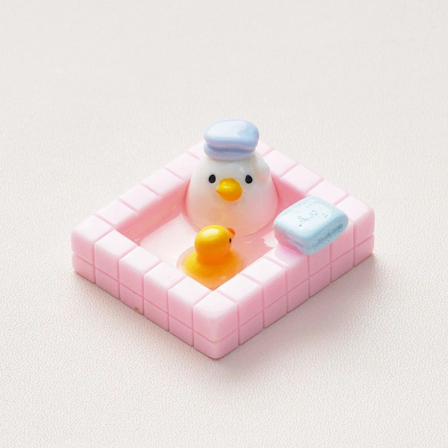 

Кавайные фигурки уток для купания, мультяшные утки, замачиваемые в горячих источниках, смоляные миниатюры, украшения для микропейзажа 4x3.5cm розовый
