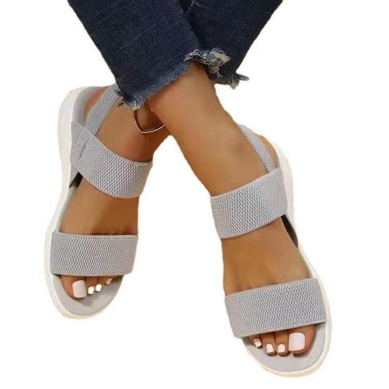 Summer large size women's shoes casual elastic band rear strap fly-woven polyurethane flat sandals women