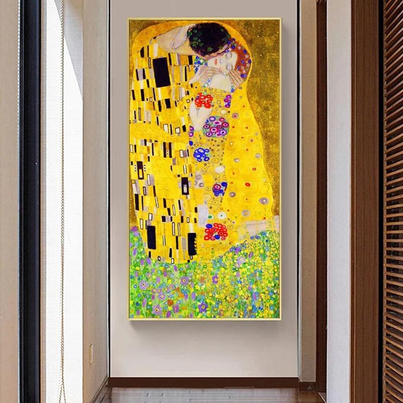 Slavný umělec Gustav Klimt polibek Abstraktní olejomalba na plátně Plakát Umělecké obrazy na zeď do obývacího pokoje Cuadros Decor