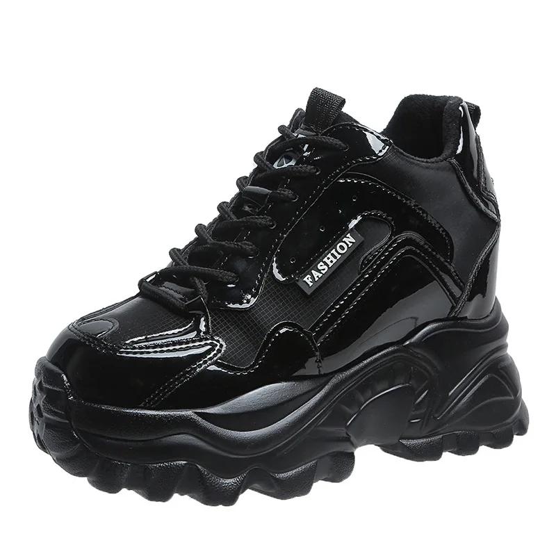 

Fashion Women s Autumn Winter Sport Shoes High Top Leather Platform Vulcanized Sneakers Female Outdoor Lace Up Retro Casual Shoes Woman 39 чорний