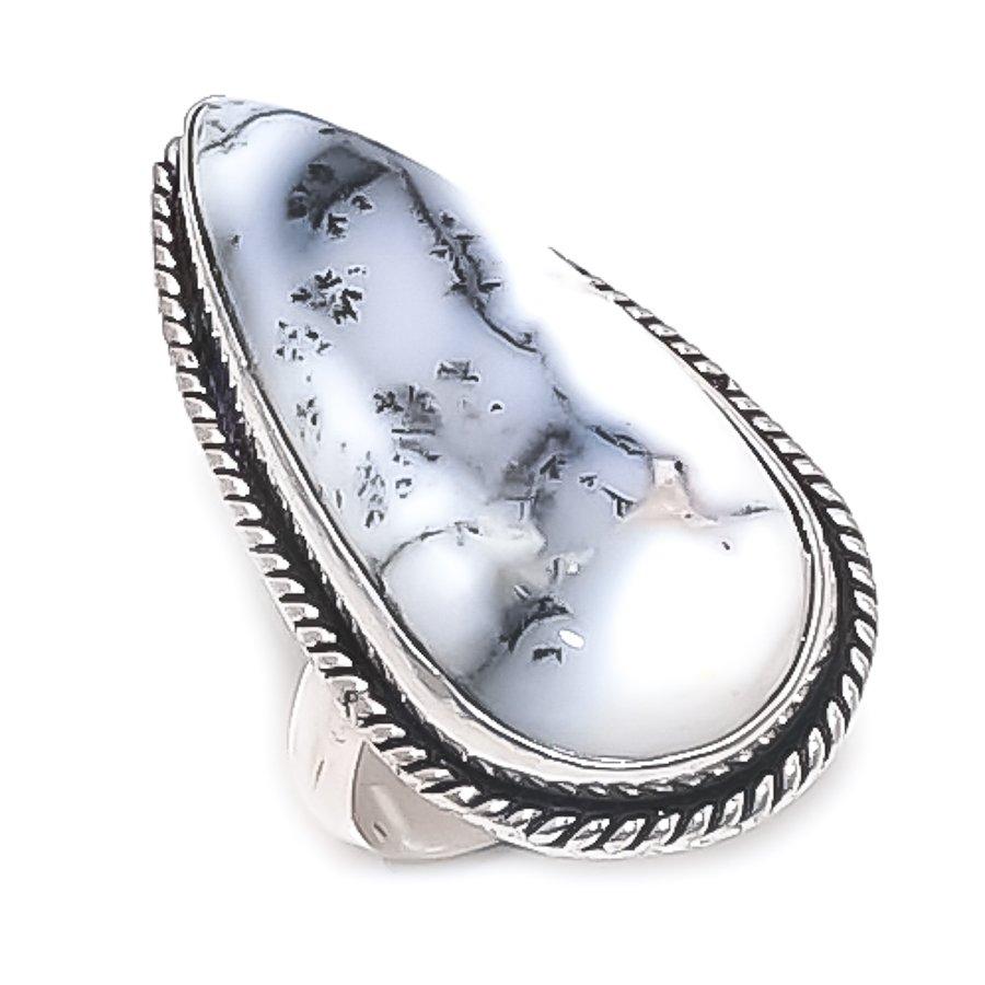 

Ювелирное кольцо из стерлингового серебра 925 пробы с дендритом и опалом, размер 8