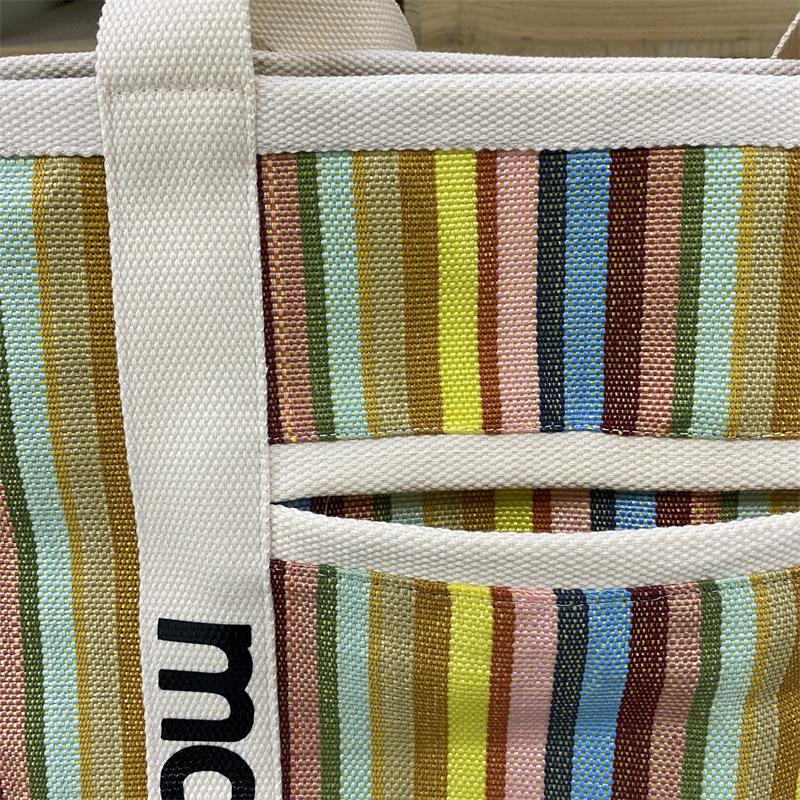 Rakuten Japan Korea Straw Woven Tote Bag with Colored Stripes - Casual Handbag for Shopping