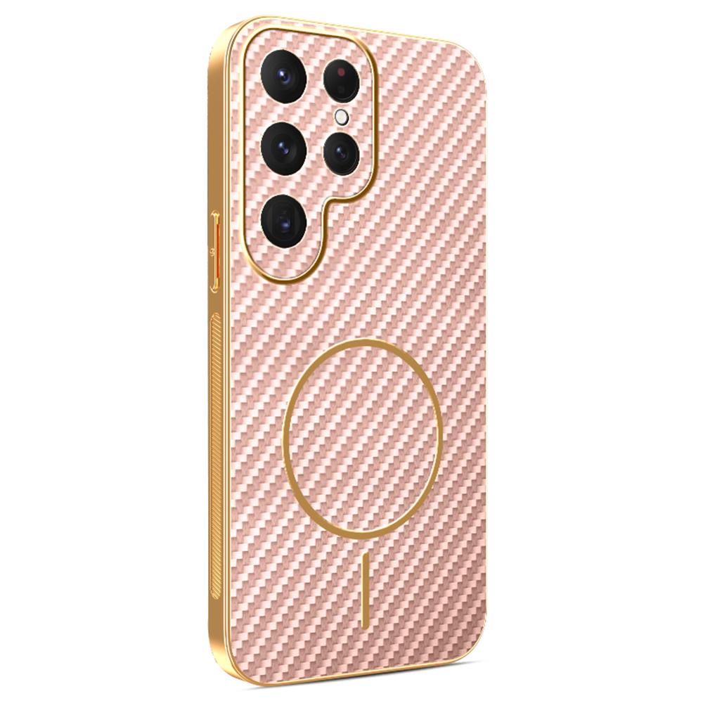 For Samsung Galaxy S25 Ultra Phone Case Carbon Fiber Textured Electroplated TPU Back Cover