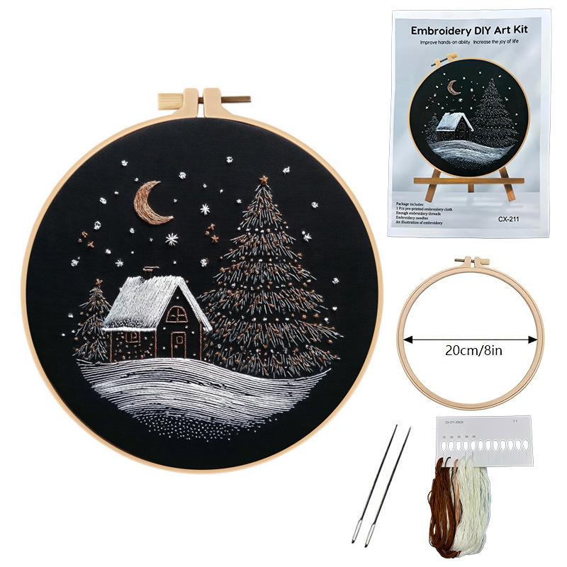 

1set Christmas Snow House DIY Embroidery Kit with Tools, Suitable for Beginners. Handmade Embroidery Fabric Material Kit 20cm