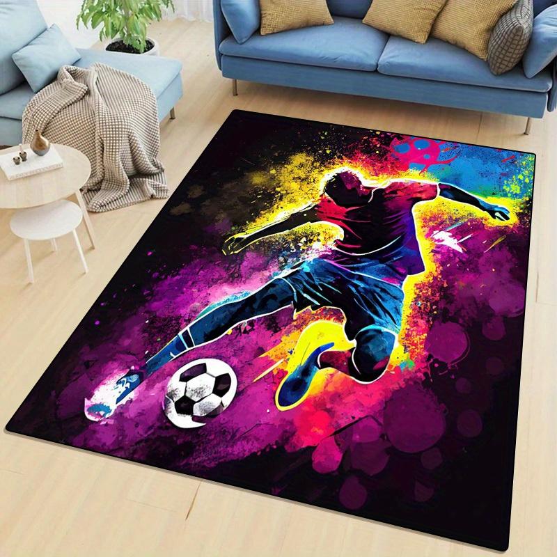 Colorful Football Player Action Print Flannel Rug Durable Soft Carpet For Living Room Bedroom Kids Room Sport Decor Artistic