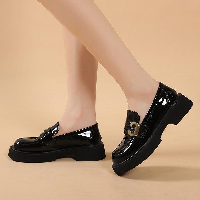 Black Small Leather Shoes Women's Single Shoes Autumn New Spring and Summer One-pedal Retro Platform Shoes