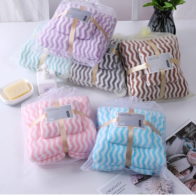 Soft Coral Fleece Striped Towel - Absorbent, Lint-Free, Skin-Friendly & Antibacterial