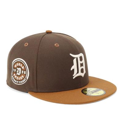 59FIFTY MLB Detroit Tigers ONSPOTZ Two-Tone Side Patch Cap, Walnut Toasted, Size 7 7/8, 5950 DETTIGCO WS1935