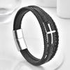 Black Leather Rope Cowhide Men's Cross, Genuine Leather Woven Bracelet Handmade Multilayer Leather Bracelet 2026