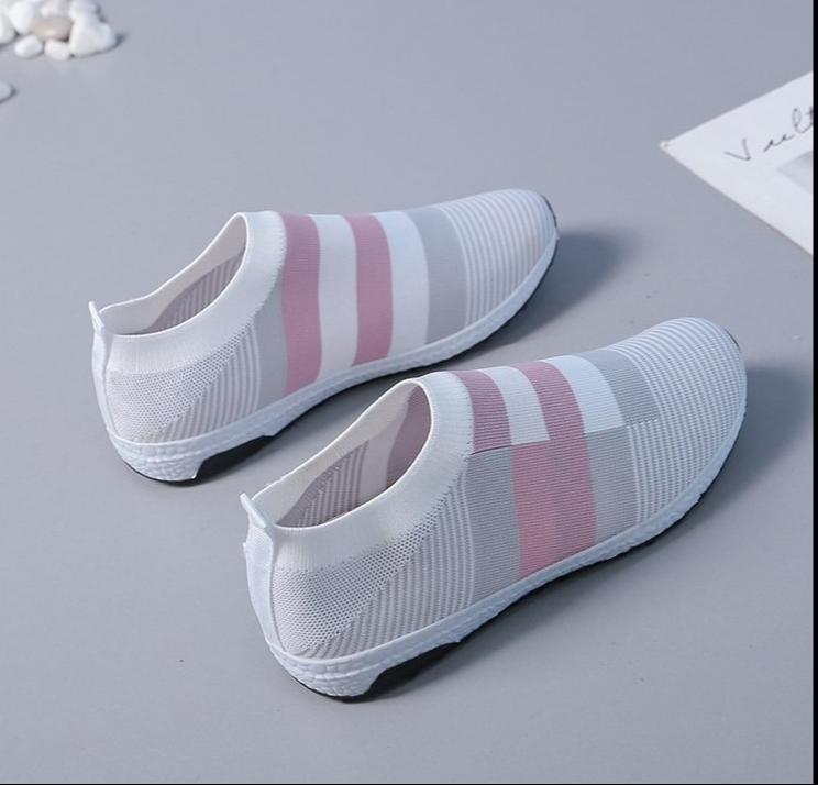 New Summer 2024 Women's shoes Round Toe Flat Vulcanized Shoes Women Breathable Casual Shoes Striped Walking Shoes Women Sneakers