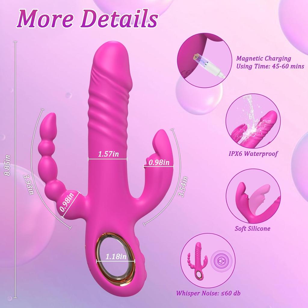 3 In 1 Insertion Dildo Vibrator, G-Spot Anal Rabbit Vibrator, 7 Powerful Speeds and 7 Vibration Patterns Adult Toys