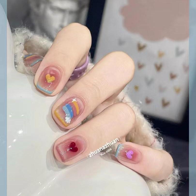 

Graffiti Rainbow Jelly Beans Handmade Wearable Nails - Dopamine Summer Style Medium