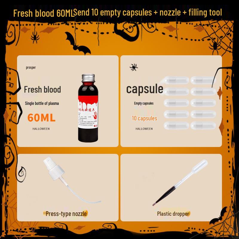 Edible Plasma Fake Blood Spray & Vomiting Blood Capsule for Halloween Makeup & Film Pranks
