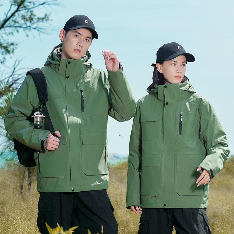 

Водонепроницаемая лыжная куртка «три в одном» с ветрозащитной пуховой подкладкой и нанесенным логотипом для зимнего альпинизма XXL зелёный