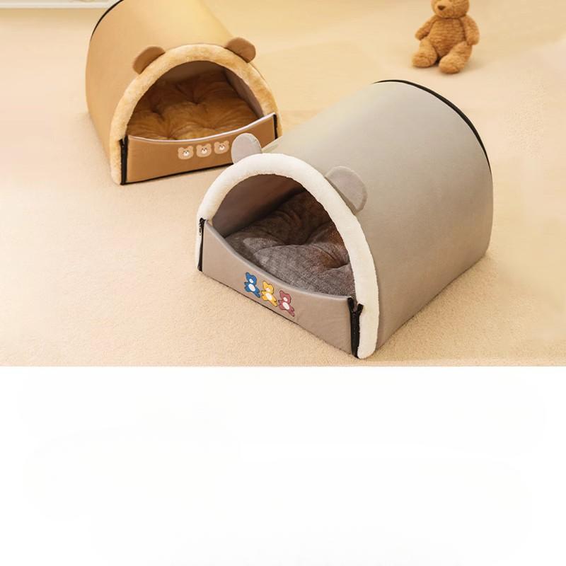Cat Autumn and Winter Bear Print Curved Yurt Cat Nest Pet Winter Semi-enclosed Kennel Tent Teddy Nest