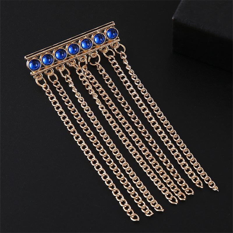 New Rhinestone Tassel Chain Brooch Men's Suit Badge Korean Fashion Lapel Pins Luxulry Jewelry Brooches Accessories