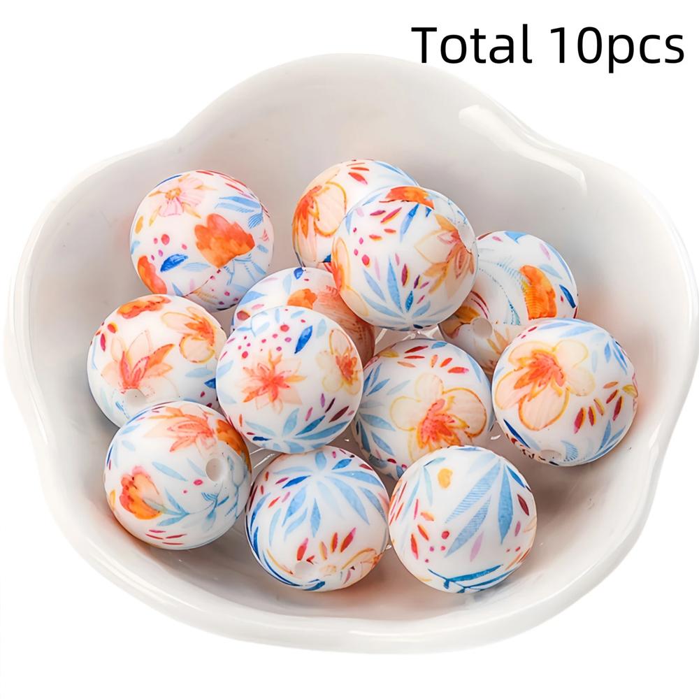 10/10pcs 15mm silicone beads with various styles of printed patterns, perfect DIY bead handmade accessories, fashionable jewelry