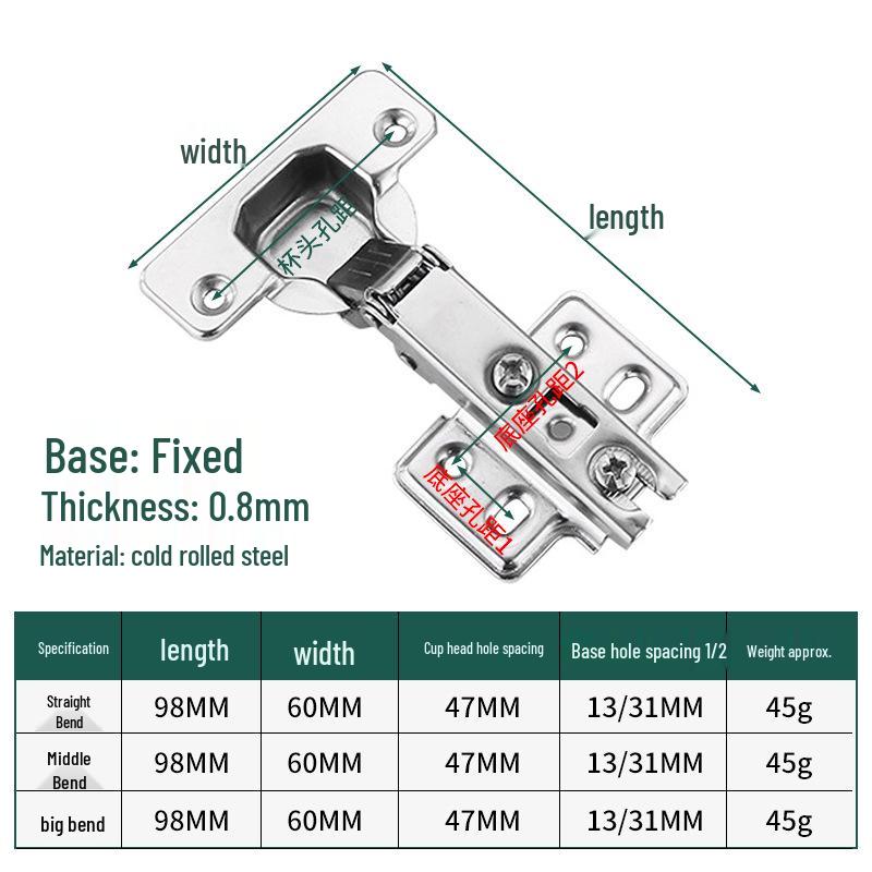 

304 Stainless Steel Hydraulic Buffer Cabinet Hinge, Large & Medium Bend