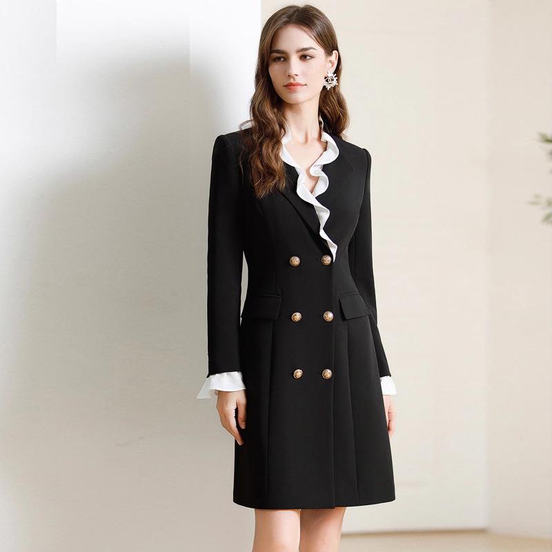 

Early Spring 2024 Women s Black Ruffle Suit Dress - Professional One-Piece Skirt XXL