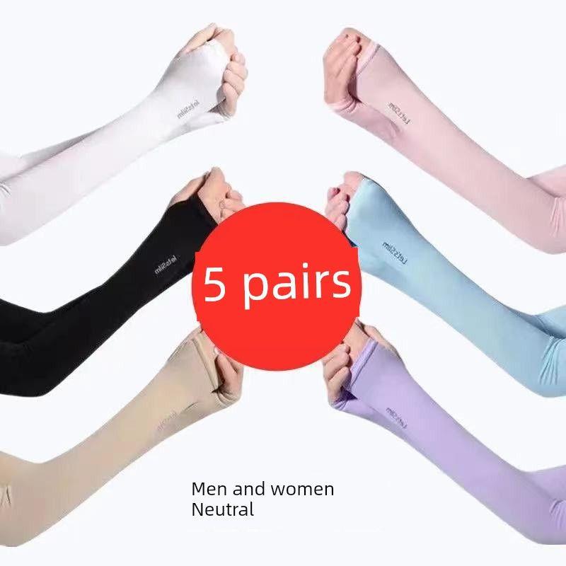 

Sun Protection Arm Sleeve Oversleeves Women s Long Gloves Sleeves Lace Arm Guard UV Protection Summer Ice Silk Driving Cycling Set finger 5 double 5 color One size