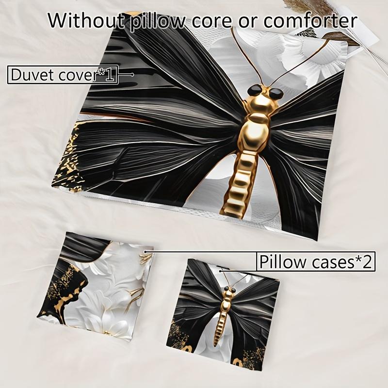 Comforter 3Pcs Three-Dimensional Golden Flower Butterfly Set 1 + 2 S Without Pillow Core