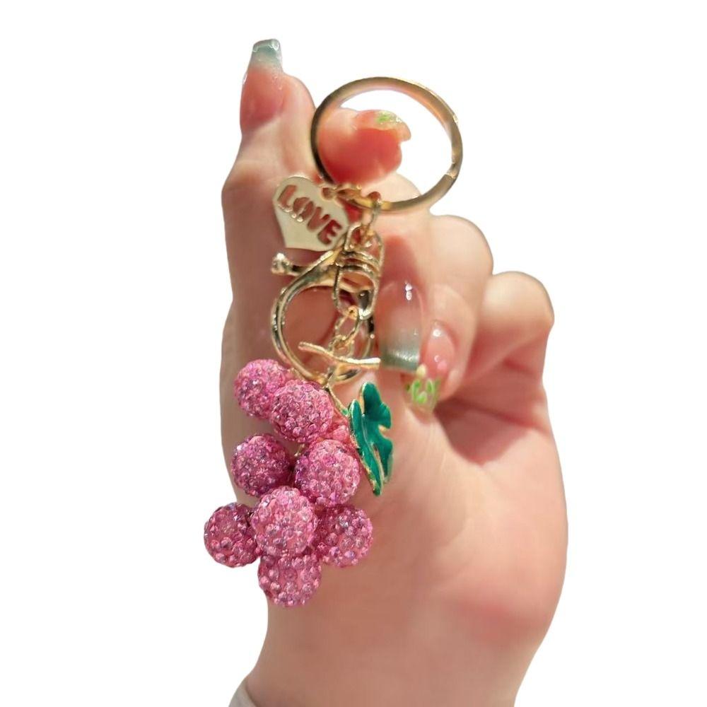 Car Keyring Crystal Fruit Grapes Keychain Full Rhinestone Fruit Car Keyring Kids Gifts