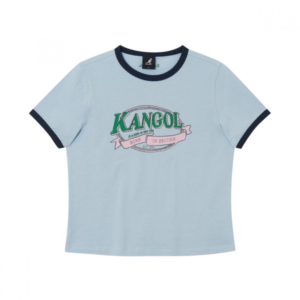 Kangol Women S Graphic Ringer ShorT Sleeve T ShirT lighT Blue 2792 S