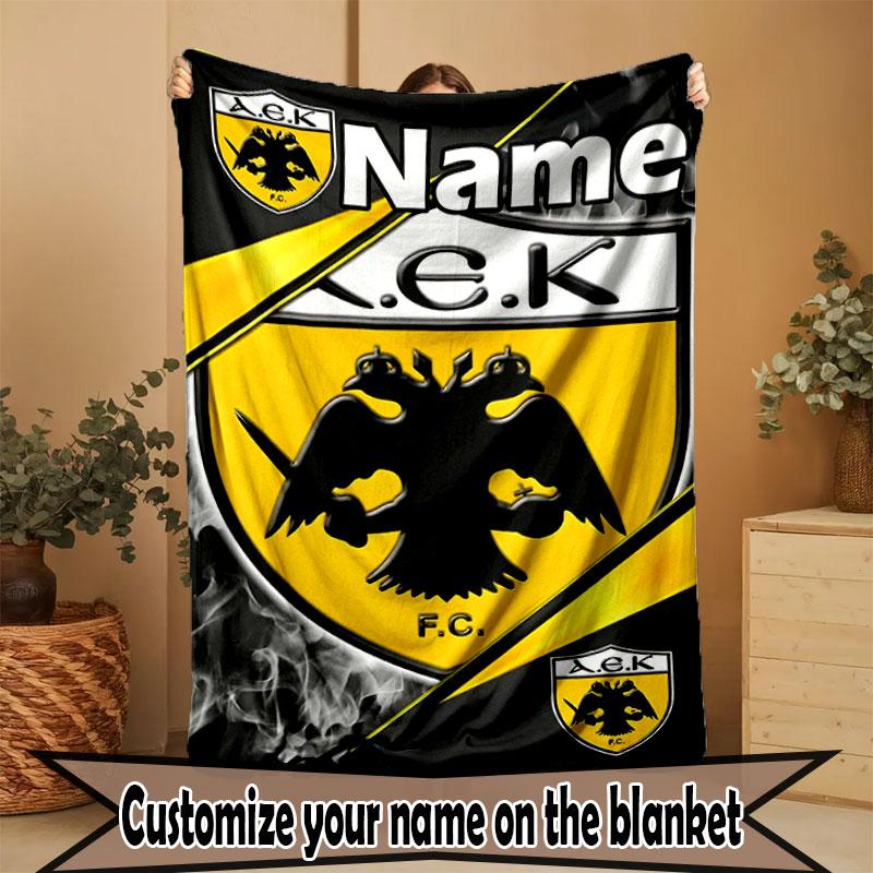 Custom Name Personalized AEK Athens FC Print Blanket, Home Decor, Bedroom, Sofa, Camping, Couch, Gifts for Birthday Christmas