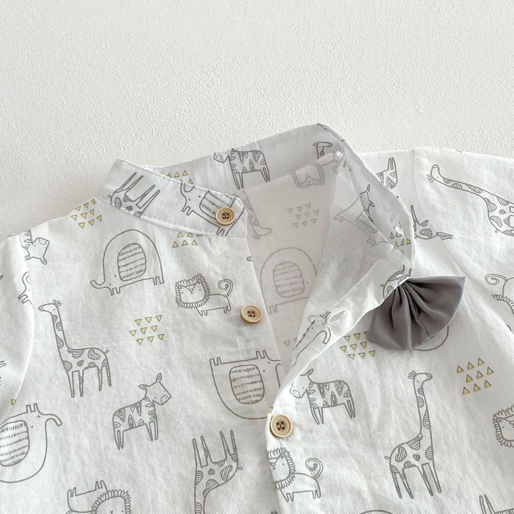 Korean Style Boys' Summer Suit: Formal 0-4 Years Short Sleeve Shirt, Shorts, & Bow Tie for Baby's First Birthday