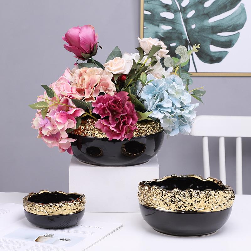 

Ceramic Flower Pot Golden Edge Planter Pot Flower Vase Succulent Garden Court Plant Accessories Flowerpot Indoor Vases