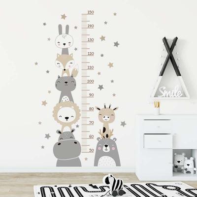 Autocollants muraux avec règle de hauteur, animaux de dessin animé, ours, Lion, cerf, hippopotame, étoiles, pour chambre d'enfants, chambre de garçon et de fille, sparadrap muraux pour pépinière