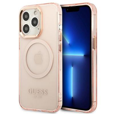 Guess Guhmp13Lhtcmp Iphone 13 Pro / 13 6,1 Różowy/Pink Twarde Etui Złota Obwódka Półprzezroczyste Magsafe