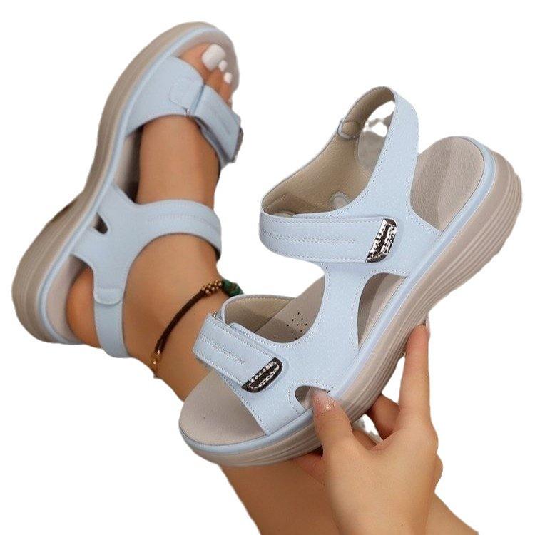 Sandals Women's Summer New Large Size Foreign Trade Women's Shoes Casual Style Solid Color Velcro Platform Sandals Women