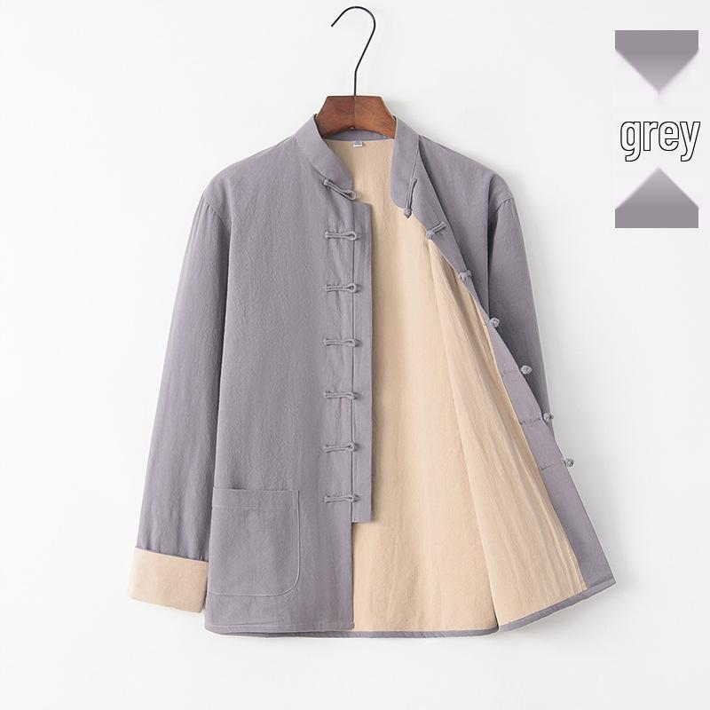 Men's Cotton Linen Tang Suit Jacket - Double-Layer, Chinese Style for All Seasons