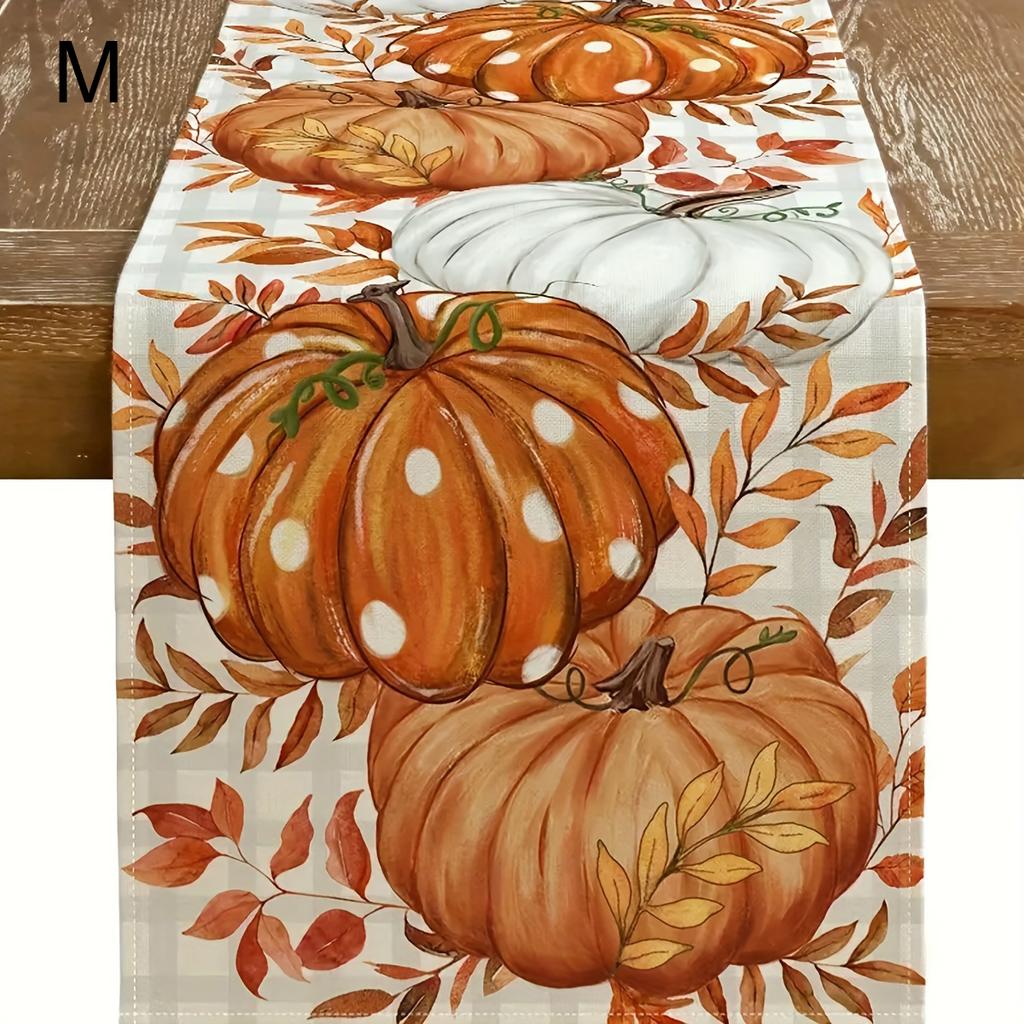 1pc - Table Runner - Thanksgiving Pumpkin and Fall Leaves Design, Table Decor for Indoor & Outdoor Festivities, Party Accessory