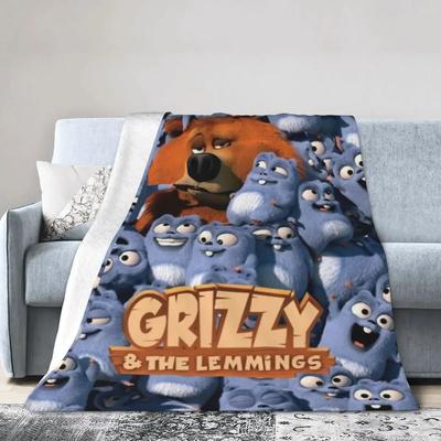 Funny Grizzy And The Lemmings Cartoon Character Blanket Flannel Throw Blanket Cover for Bed Living Room Picnic Travel Home Couch
