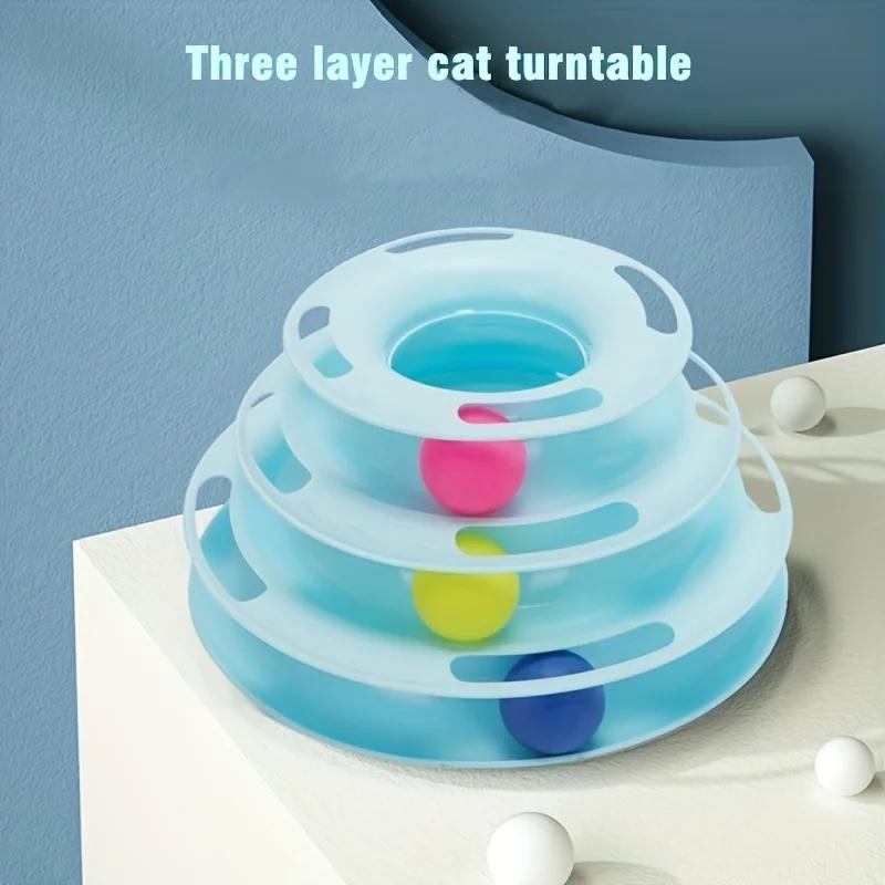 3 Layer Interactive Cat Toy Tower with Colorful Balls Mental Physical Exerciser, Fun Puzzle Game for Active Cats