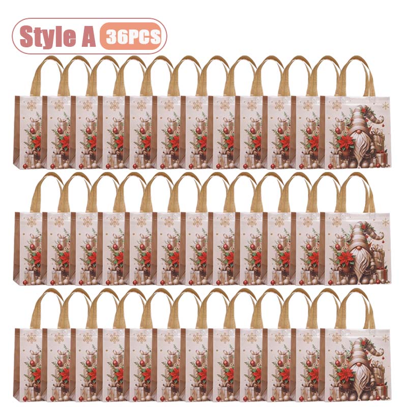 12-36PCS Christmas Tote Bag Gold Waterproof Foldable Large Capacity Shopping Bag Reusable Holiday Gift Bag for Party Supplies