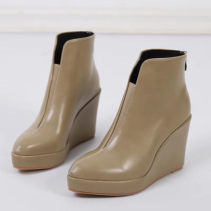 

Women Platform New Ankle Boots Plus Size Wedge Heels Winter Autumn 36 хакі