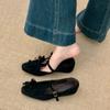 Suede Inside Heightening Single Shoes Autumn New Square Toe Shallow Mouth Slip Strap Soft Sole Non-slip Low Top Shoes