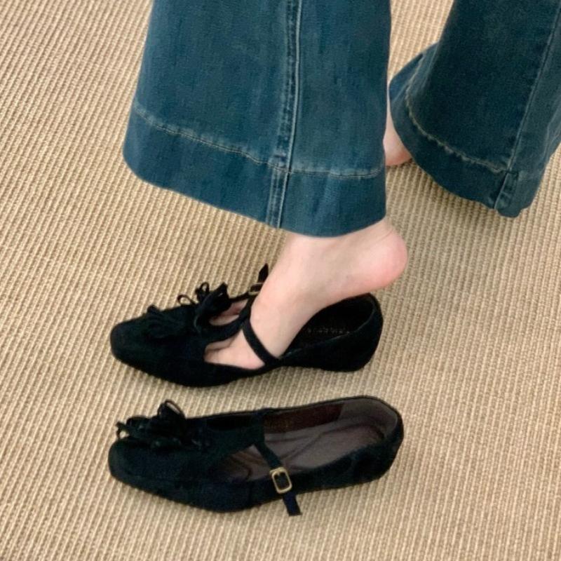 Suede Inside Heightening Single Shoes Autumn New Square Toe Shallow Mouth Slip Strap Soft Sole Non-slip Low Top Shoes