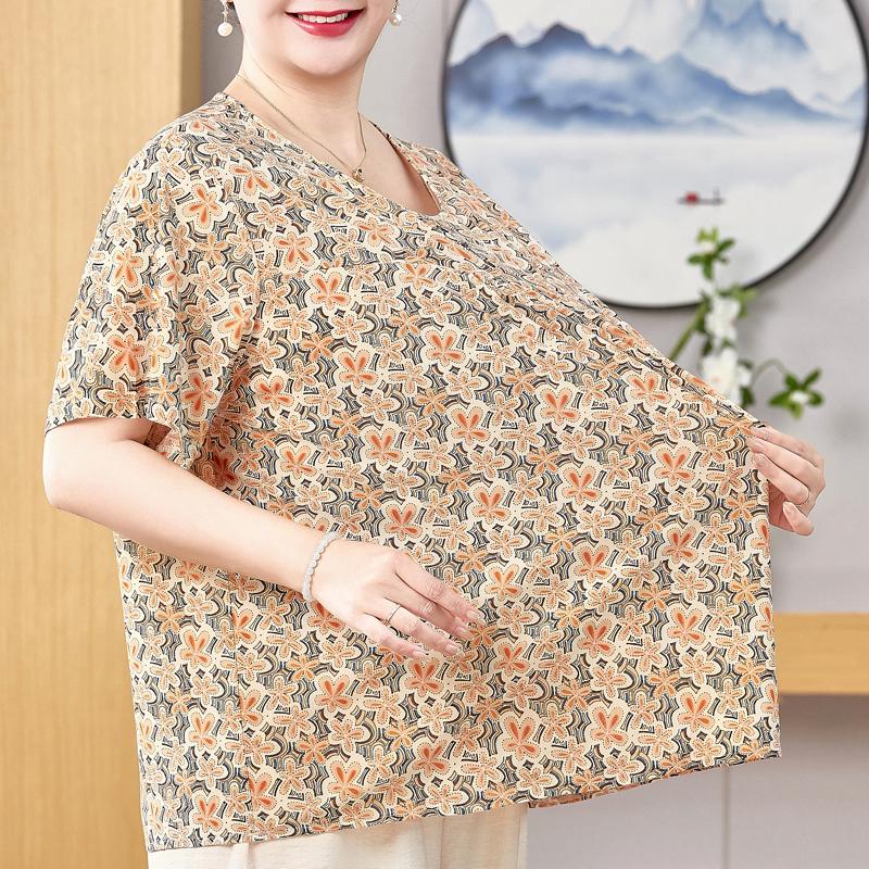 Plus Size 3XL-8XL Summer Casual Blouses for Women Tops Loose Vintage Clothes Oversize Short Sleeve Shirt