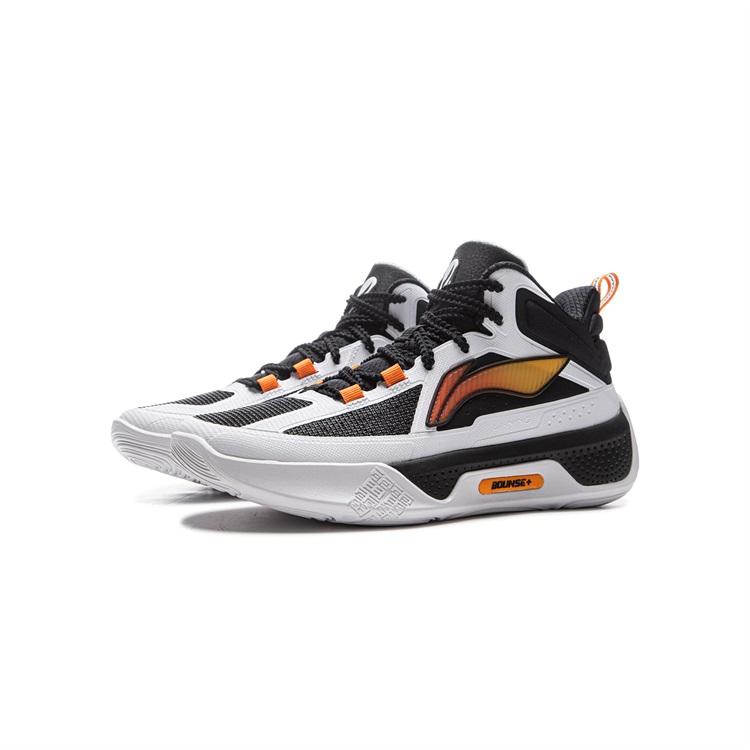 Li Ning Tian Ying 2.0 Confortáveis Antiderrapantes Absorventes de Choque Resistentes ao Desgaste Respiráveis Cano Médio Tênis de Basquete Infantil Preto Branco YKBU098-5