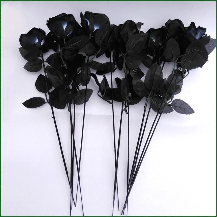 10pcs/Set Artificial Black Rose Bouquet Halloween Home Simulation Black Rose Fake Flower Wedding Par