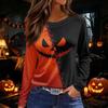 Women's Halloween Print Long Sleeve Round Neck Top with Hem Slit