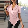 ZANZEA Damen Casual V-Ausschnitt Slim Unregelmäßiger Saum Kurzarm Bluse
