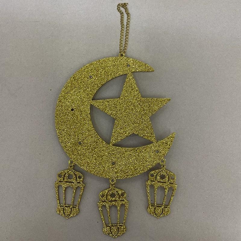Wooden Ramadan Kareem Eid Mubarak Hanging Pendant LED Lights Moon Stars Lanterns Bedroom Decorative Lights Wall Hanging Lights