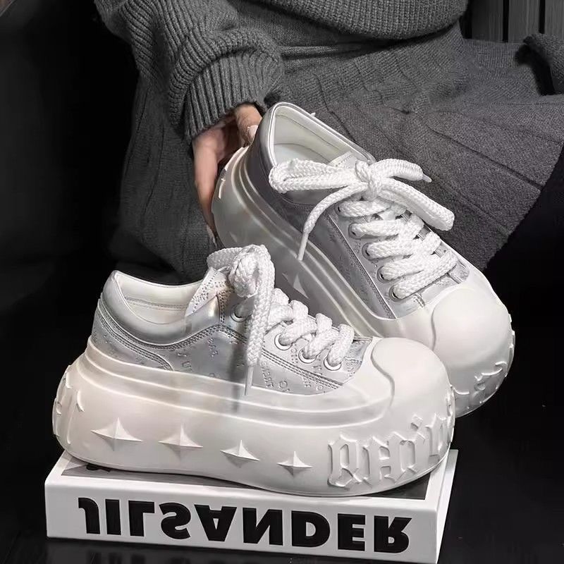 

Перламутровые полированные золотые буквы толстая подошва маффин повседневная хлебная обувь растворяющаяся обувь маленькие 6 см маленькие белые туфли женская обувь 40 серебряный